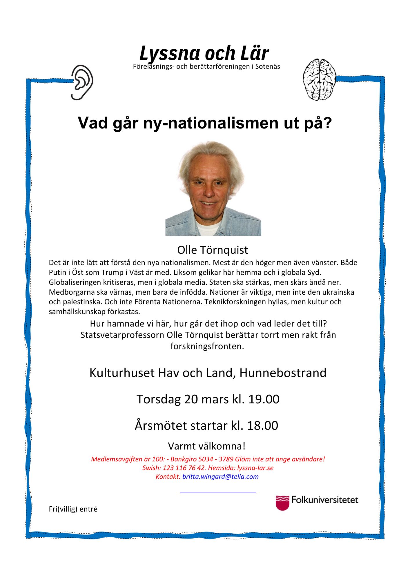Affisch: Föreläsning med Olle Törnqvist
